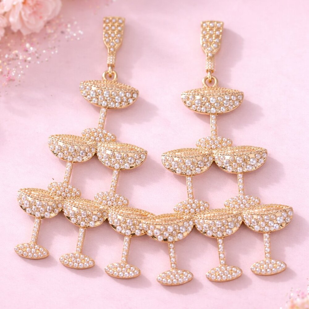 ⭐❤️ FREE Alcohol Drink Champagne Bubbly Fruit Snack Vacation Rhinestone Earrings
